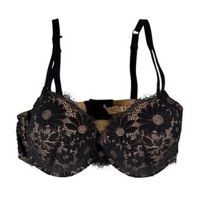 Aerie Women’s 34DD Demi Eyelet Lace Bra Nude Black Underwire Molded Cups Stretch